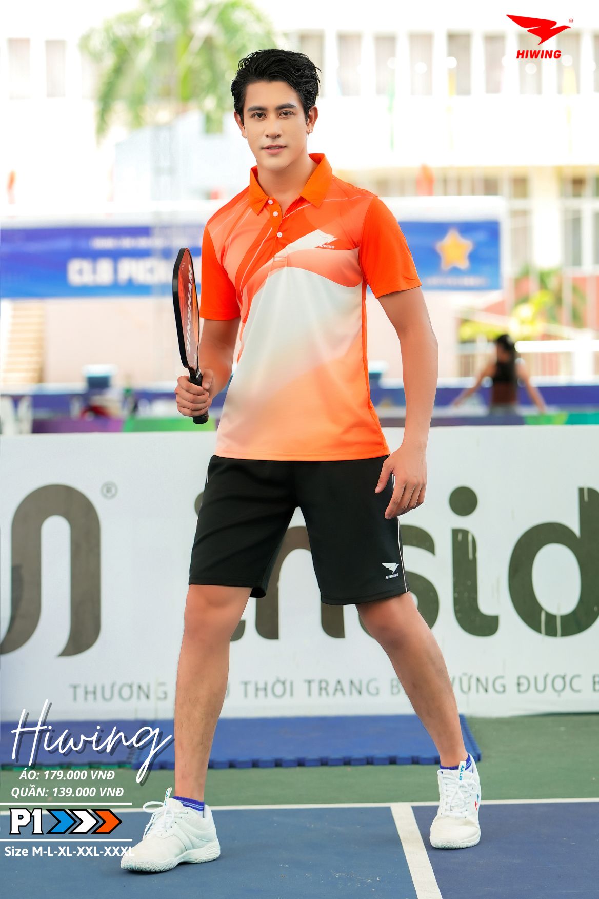 Áo cầu lông Pickleball tenis Nam Hiwing P1 Màu cam